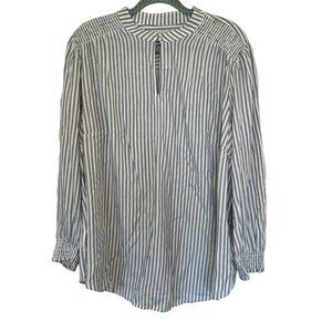 NWT LOFT Striped Long Sleeve Blouse White/ Blue 18